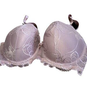 B‎ Luxe Bra Size 38D Women Lace Overlay and Adjustable Strap Mauve Pink  Push Up
